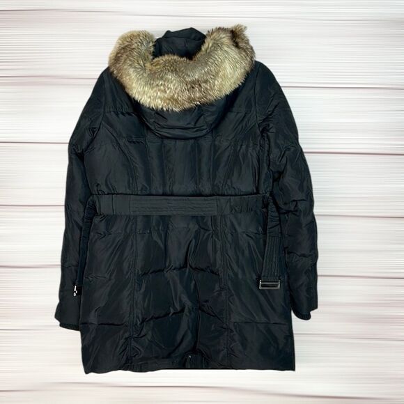 A Pea in the Pod Maternity Black Down Coat Jacket Hood with Faux Fur Trim sz L - Picture 7 of 10